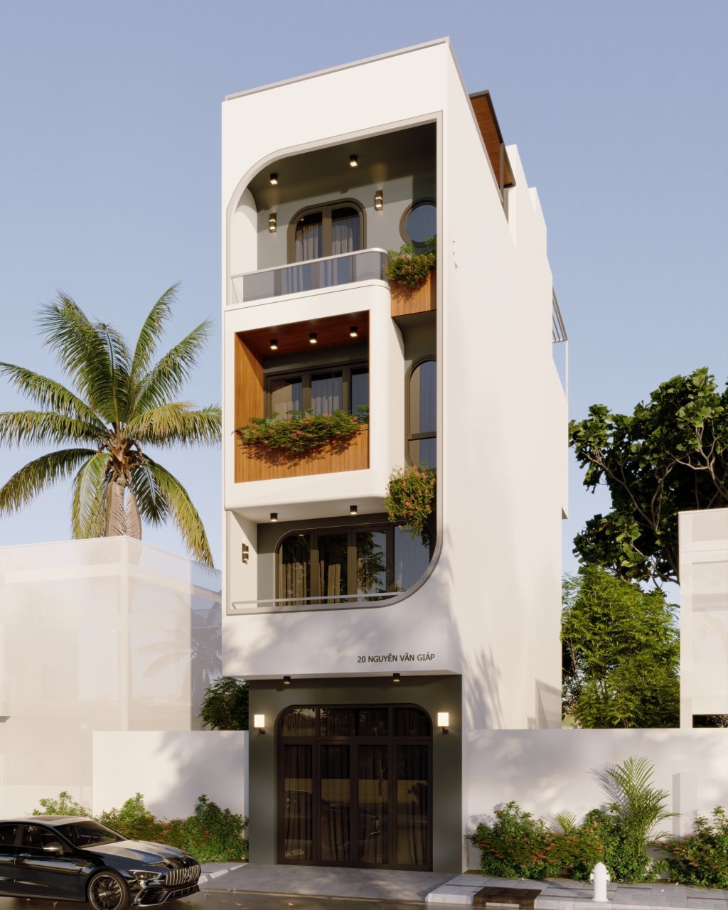 Nhà phố hiện đại với sắc trắng tinh&nbsp;khôi.