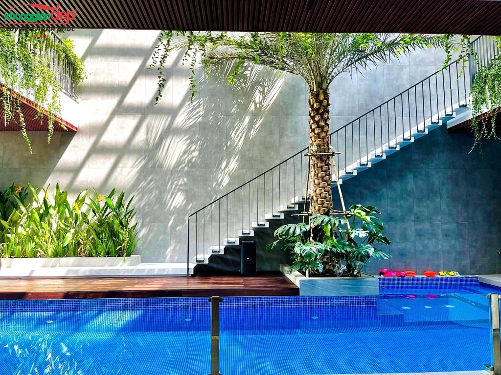 Hồ Bơi Trong Nhà với cây xanh nhiệt đới