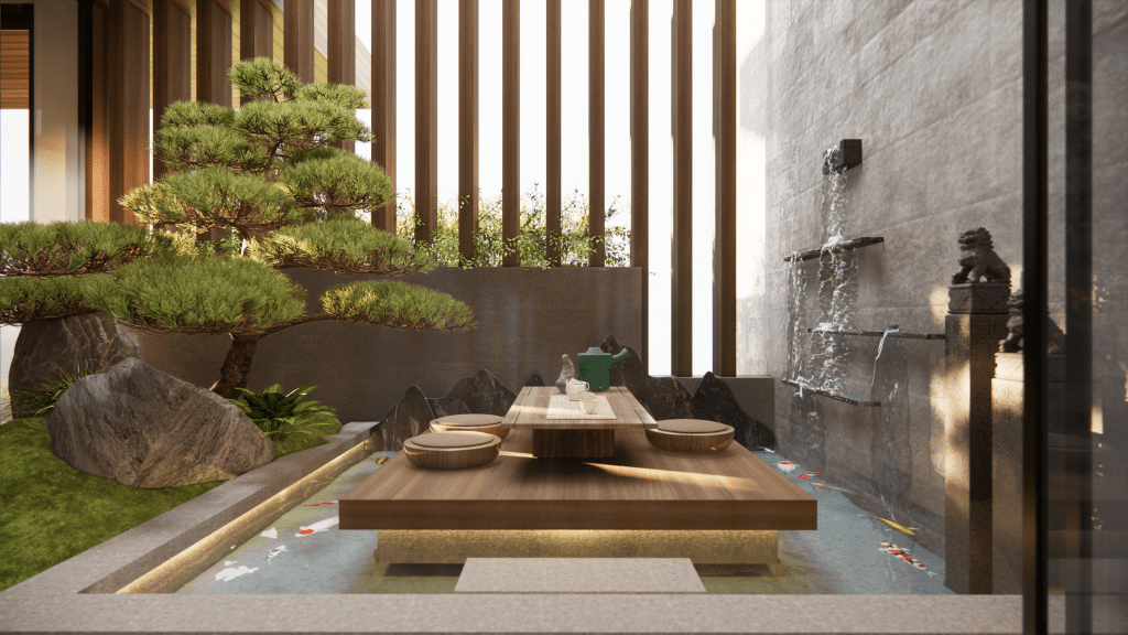 Nhà phố Hiện Đại với Không Gian vườn Thiền