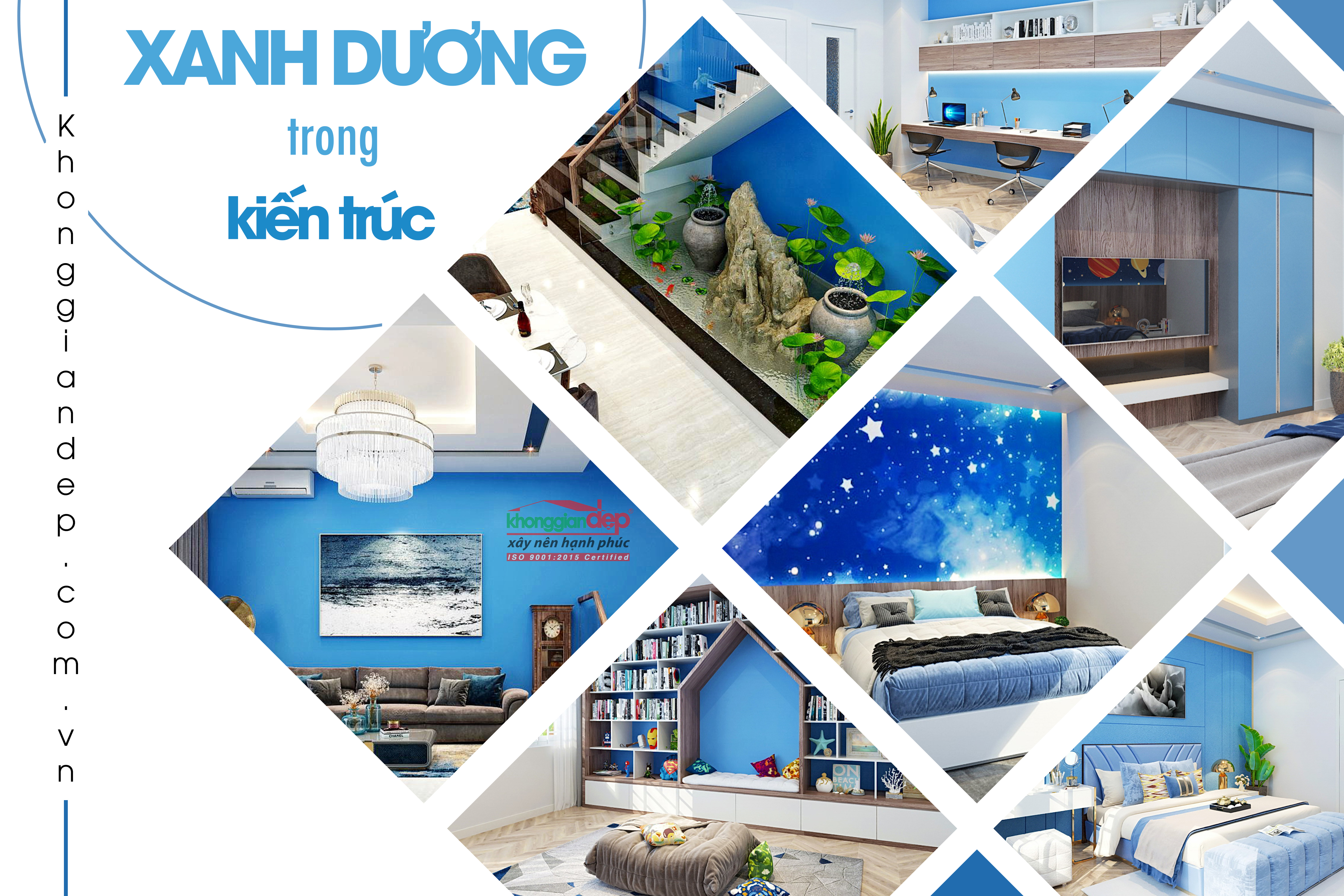 Nhà phố với Nội thất màu xanh